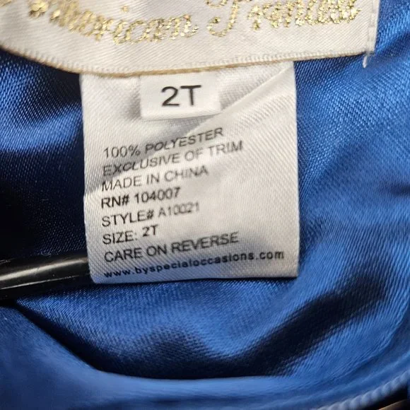 American Princess Girls Toddler 2T Blue Sleeveless Ball Gown Special Occasion - Picture 6 of 9